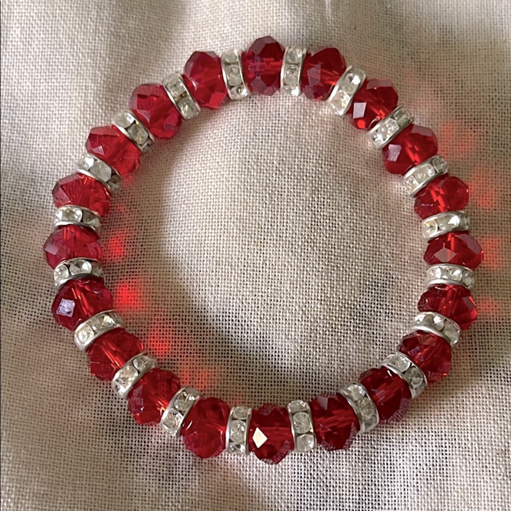 Cherry Red Faceted Crystal Stretch Bracelet